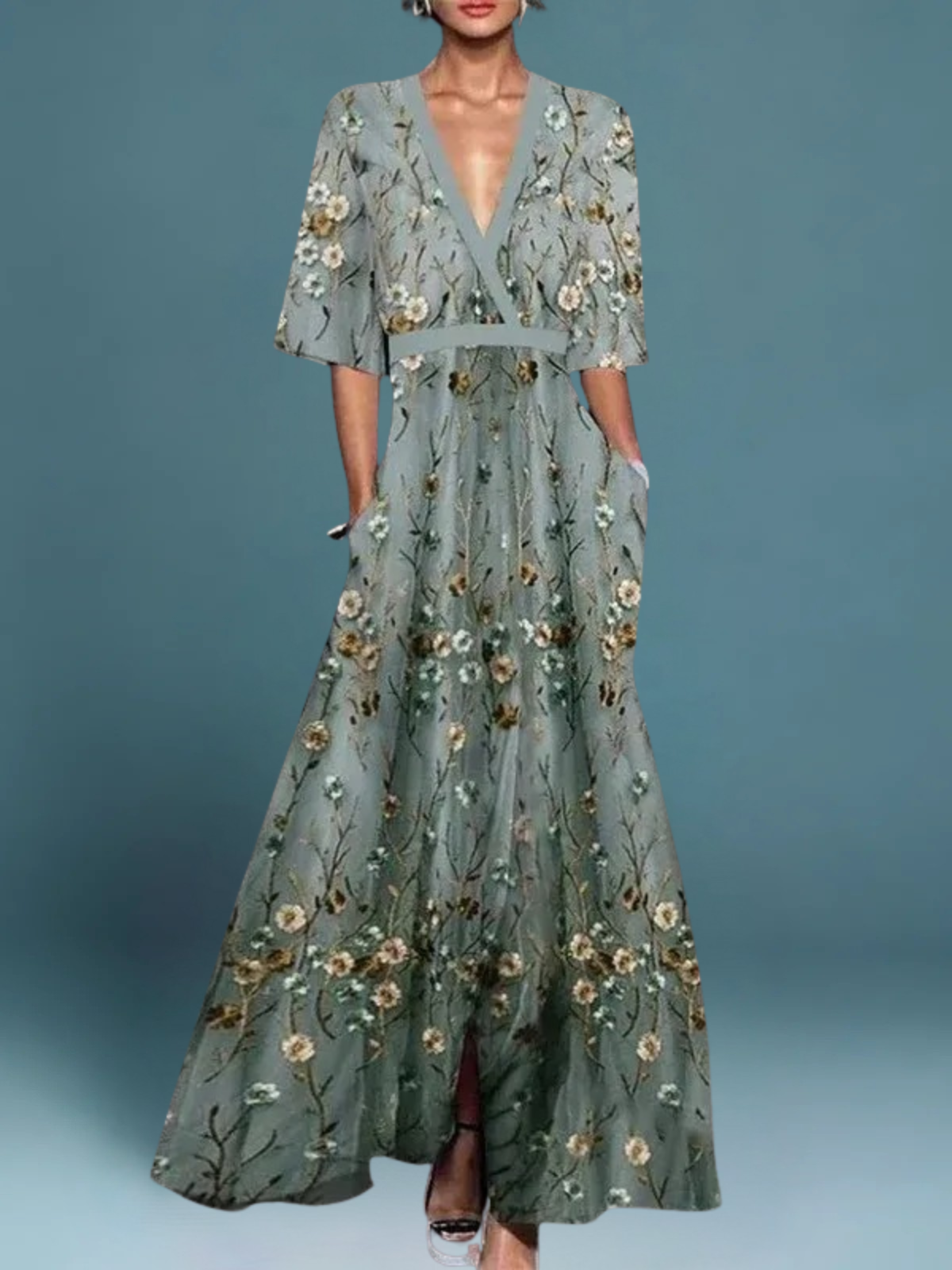 Océane | Elegante Abito Lungo con Motivo Floreale