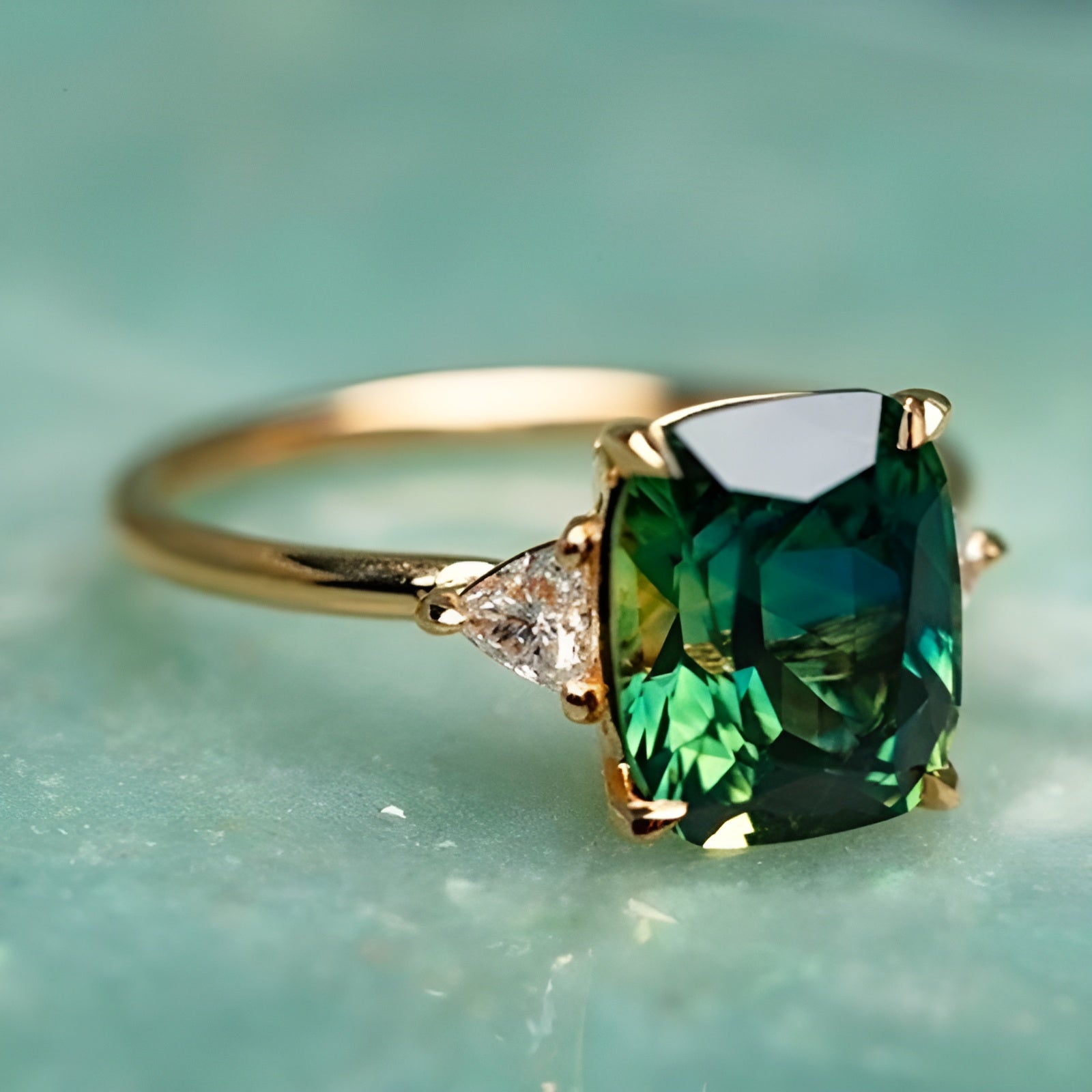 Anello con Zirconio Verde in Oro