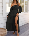 Elisa™ | Abito maxi off-shoulder con alta spacco