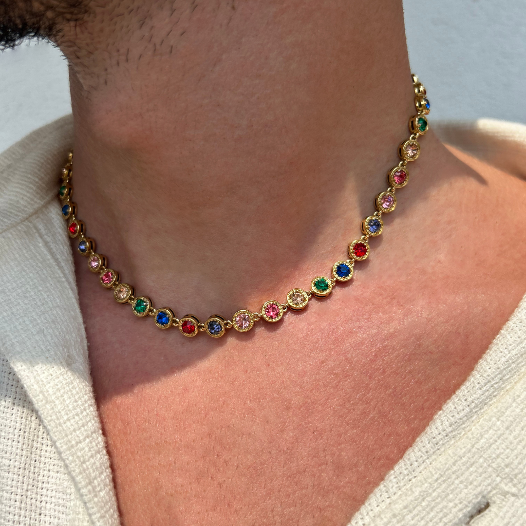Juno™ I Collana unisex in oro con pietre arcobaleno