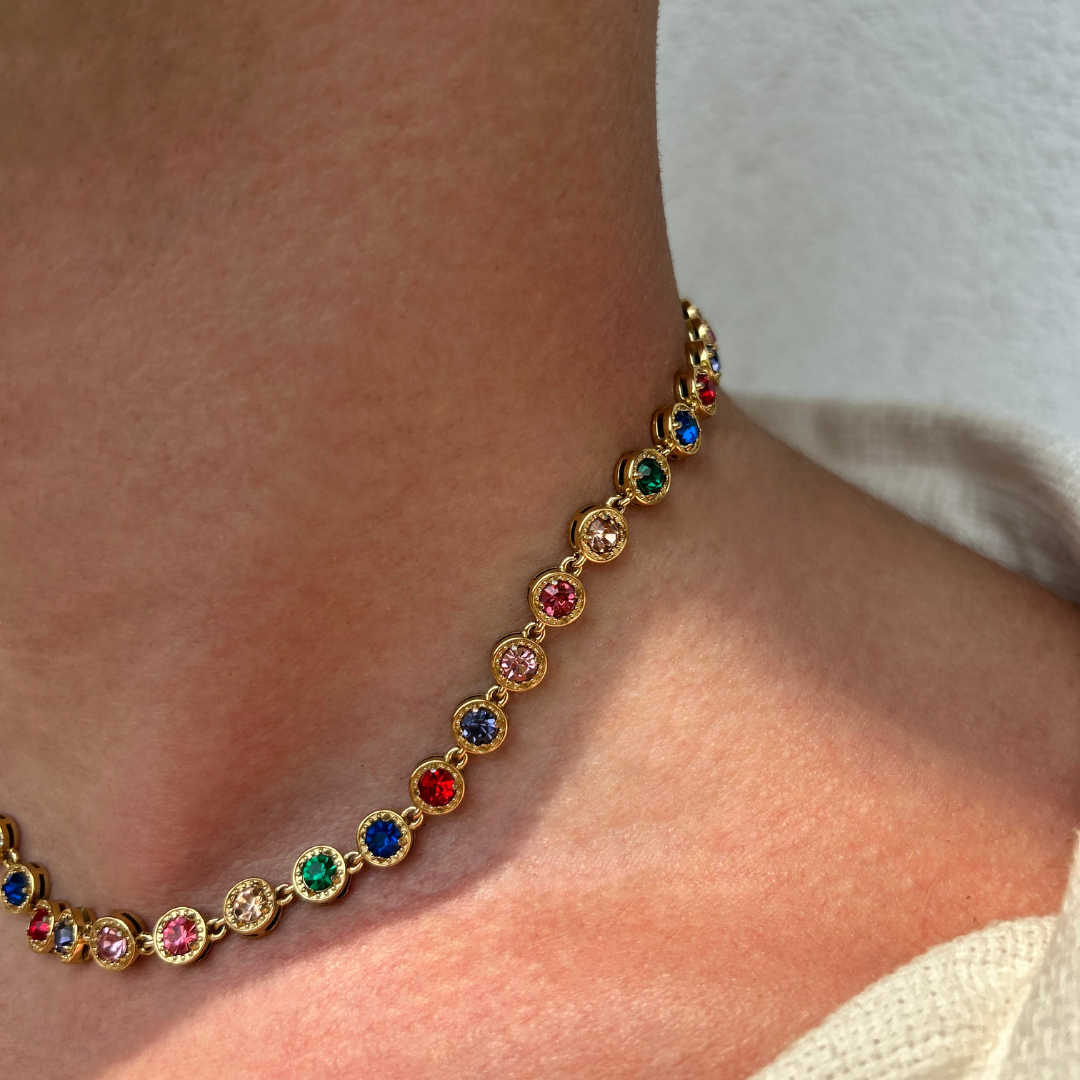 Juno™ I Collana unisex in oro con pietre arcobaleno