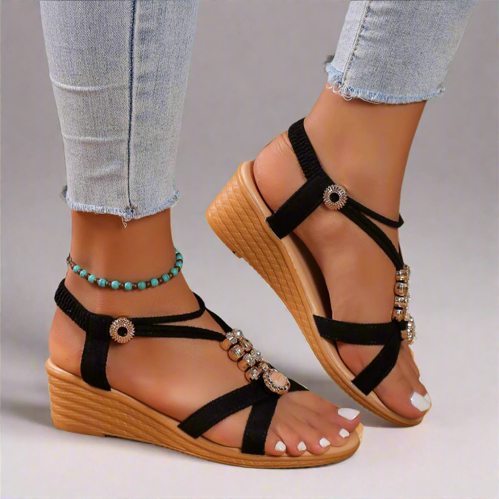 Frederika™ | Sandali con Tacco a Wedge e Lacci alla Caviglia – Eleganti e Confortevoli