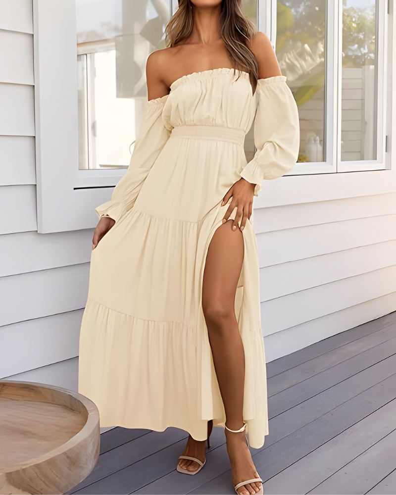 Elisa™ | Abito maxi off-shoulder con alta spacco