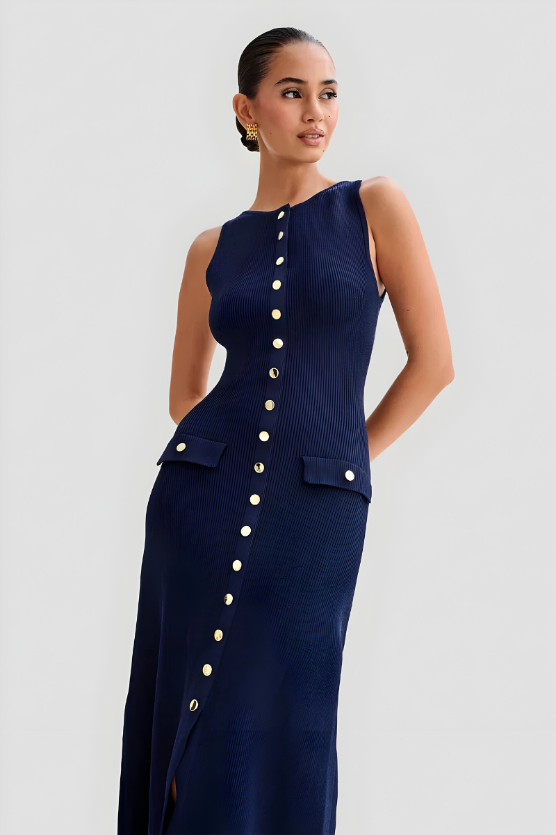 Sarah™ | Abito Maxi Senza Maniche con Bottoni