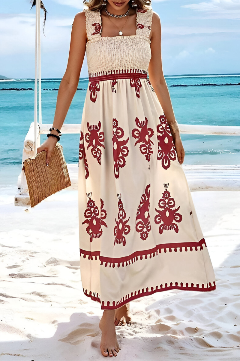 Sophia™ Abito Maxy Boho Elastico con Spalline Larghe – Design Estivo e Leggero