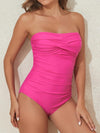 Costume da bagno senza spalline con ruches e controllo della pancia