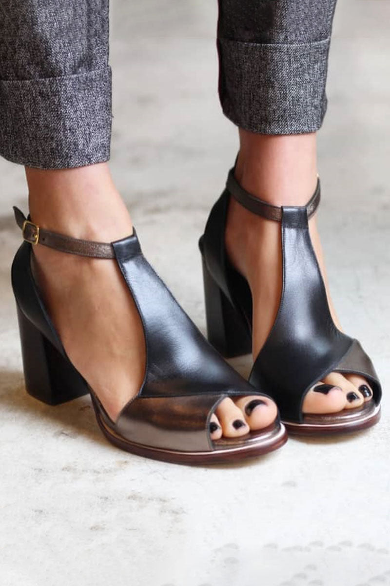 Nadaria | Sandali neri peep toe in patchwork con tacco