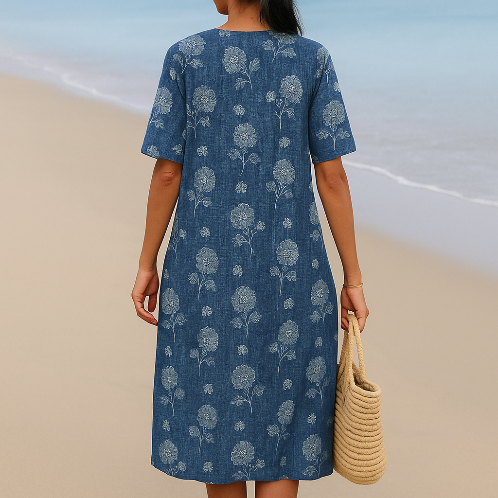 ALMA | Abito Blu Indaco con Motivo Floreale