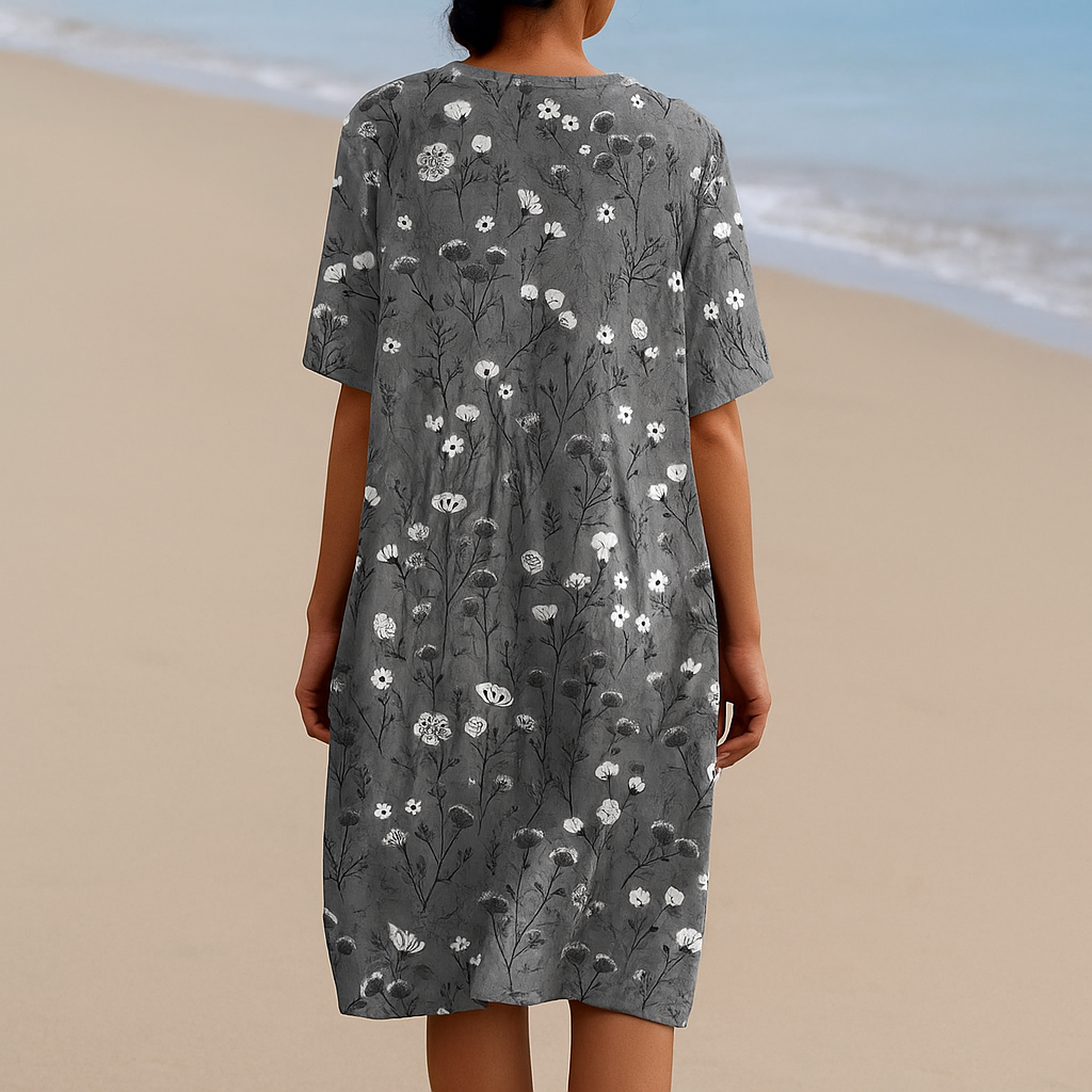 NOÉMIE | Vestito grigio con fiori bianchi