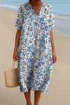 Léonie | Abito avorio con fiori blu ceramica