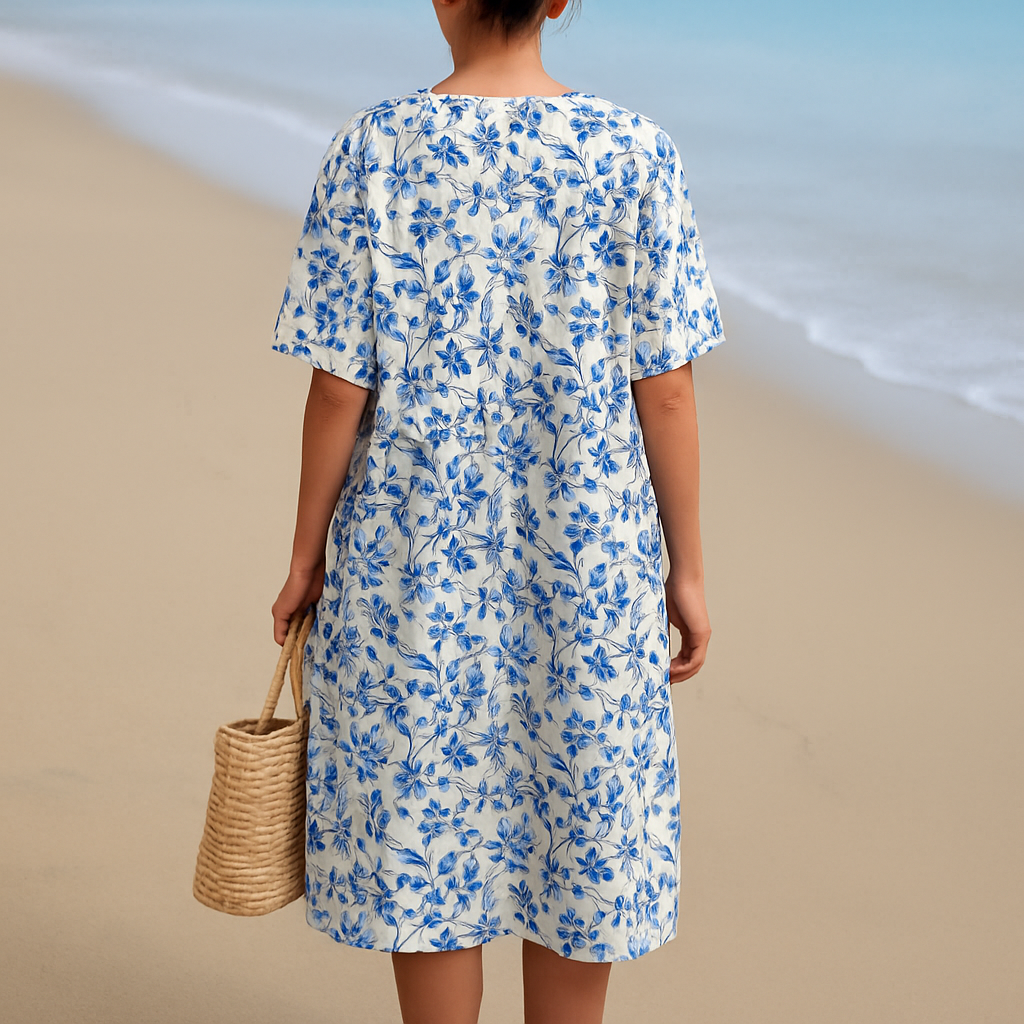Léonie | Abito avorio con fiori blu ceramica