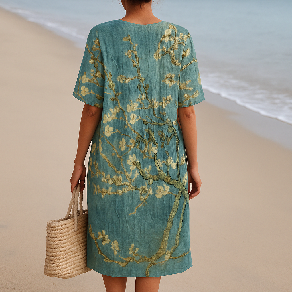 ALMONDE | Abito Blu e Verde con Motivo Floreale
