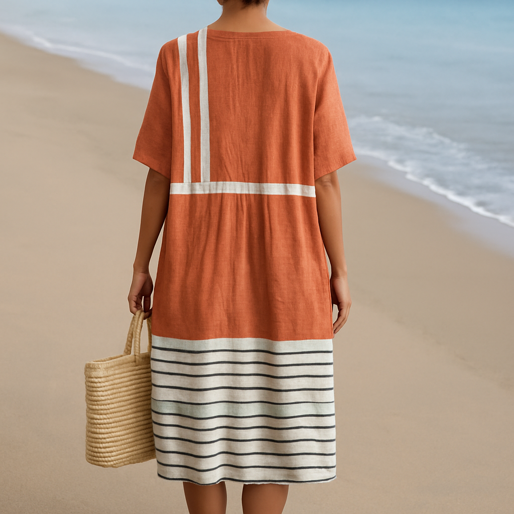 Mara | Abito Terracotta con Rigature Grafiche
