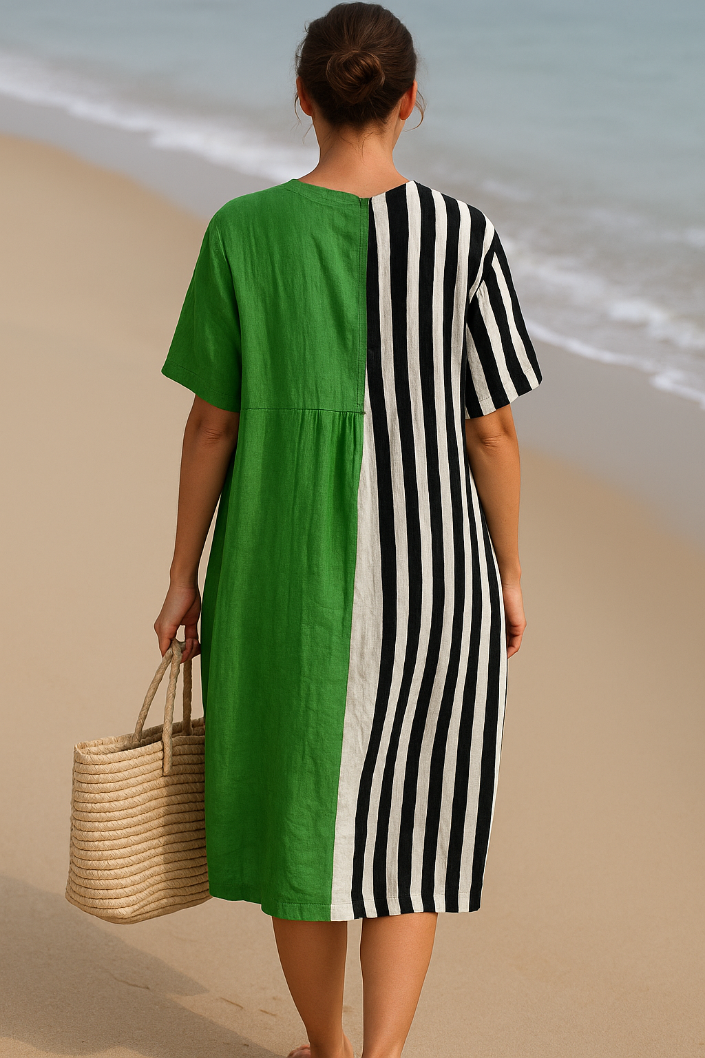 Iris | Abito Verde Vivace con Strisce Nere