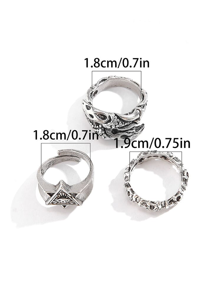 Set di 3 Anelli Gotici con Design di Occhio Maligno