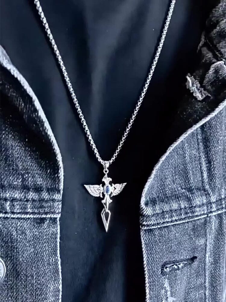 Collana con Ciondolo a Croce e Ali Angeliche