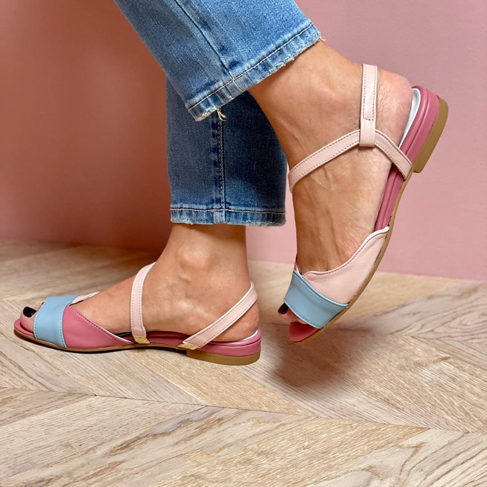 Roselina | Sandali Rosa Asimmetrici in Stile Color Block
