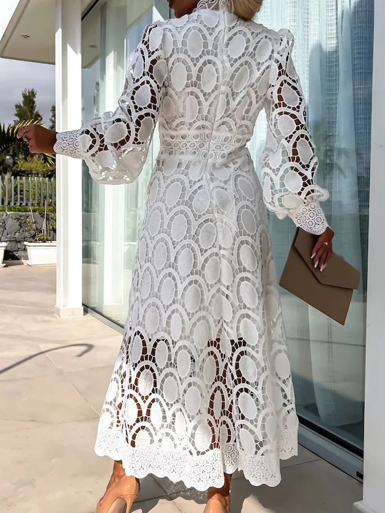 Juul™ | Abito Midi Elegante in Pizzo di Lusso