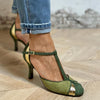 Taviana | Scarpe con tacco patchwork, cinturino a T e punta chiusa