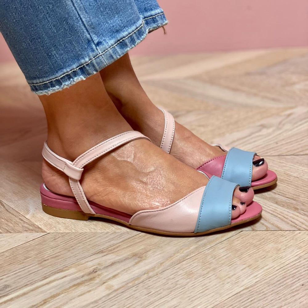 Roselina | Sandali Rosa Asimmetrici in Stile Color Block