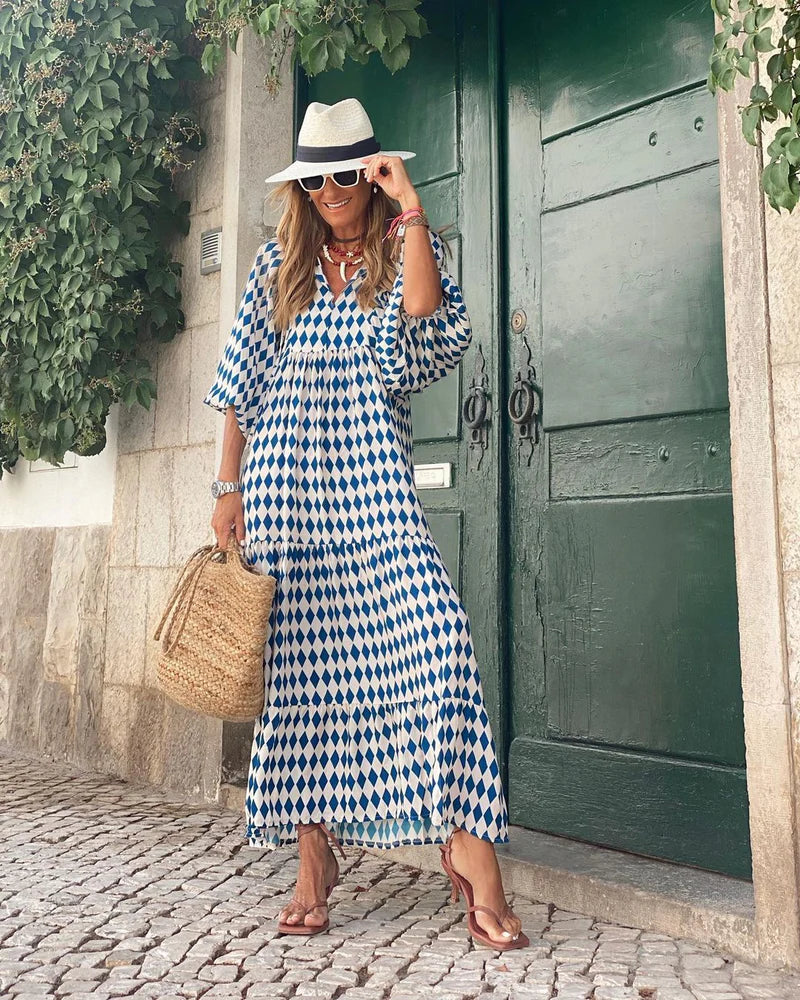 Livia | Blu e Bianco Abito Geometrico
