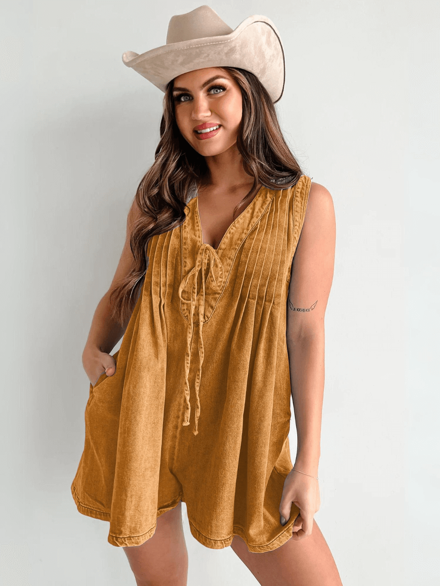 Abbey™ | Romper in Denim Leggero con Chiusura a Fiocco