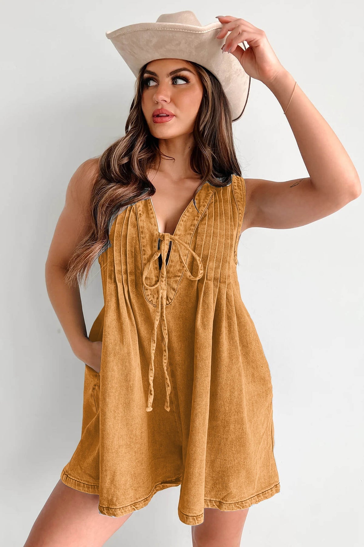 Abbey™ | Romper in Denim Leggero con Chiusura a Fiocco