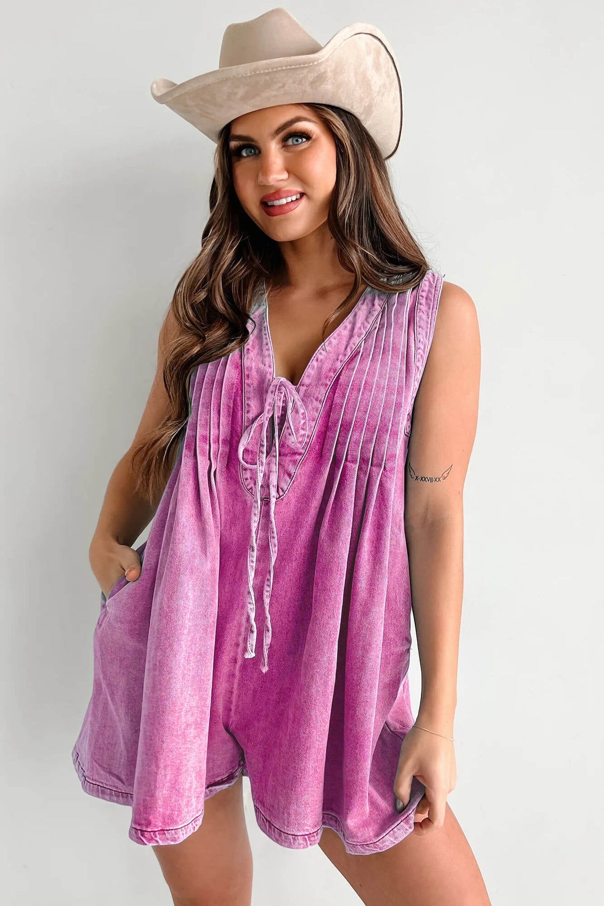 Abbey™ | Romper in Denim Leggero con Chiusura a Fiocco