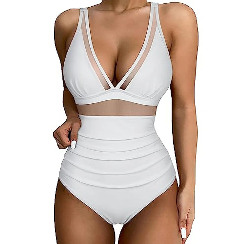 Costume da Bagno Modellante con Accenti in Rete di Lusso