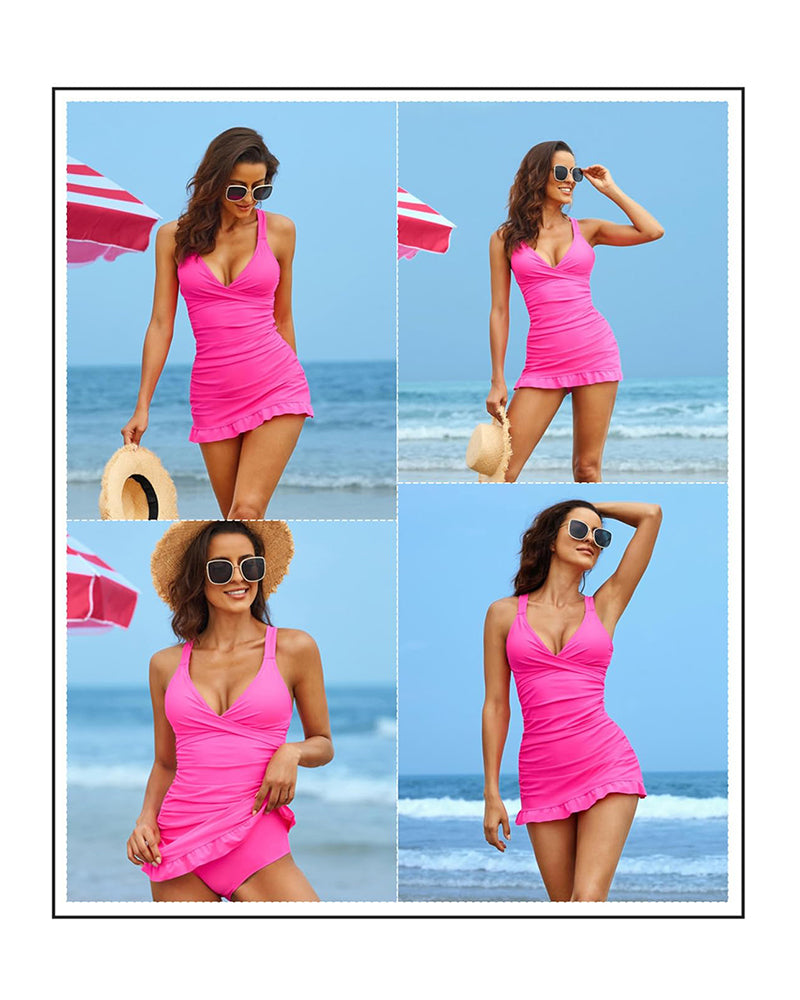 Swimdress – Costume da bagno correttivo con ruches e dettaglio gonna