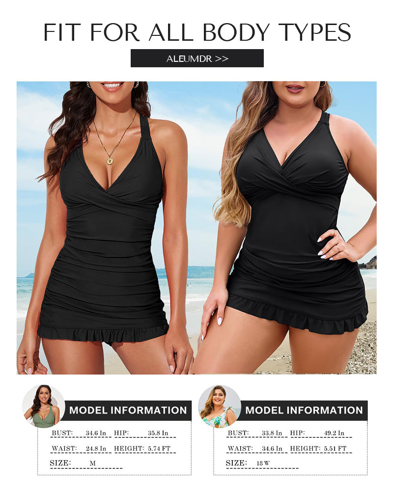 Swimdress – Costume da bagno correttivo con ruches e dettaglio gonna