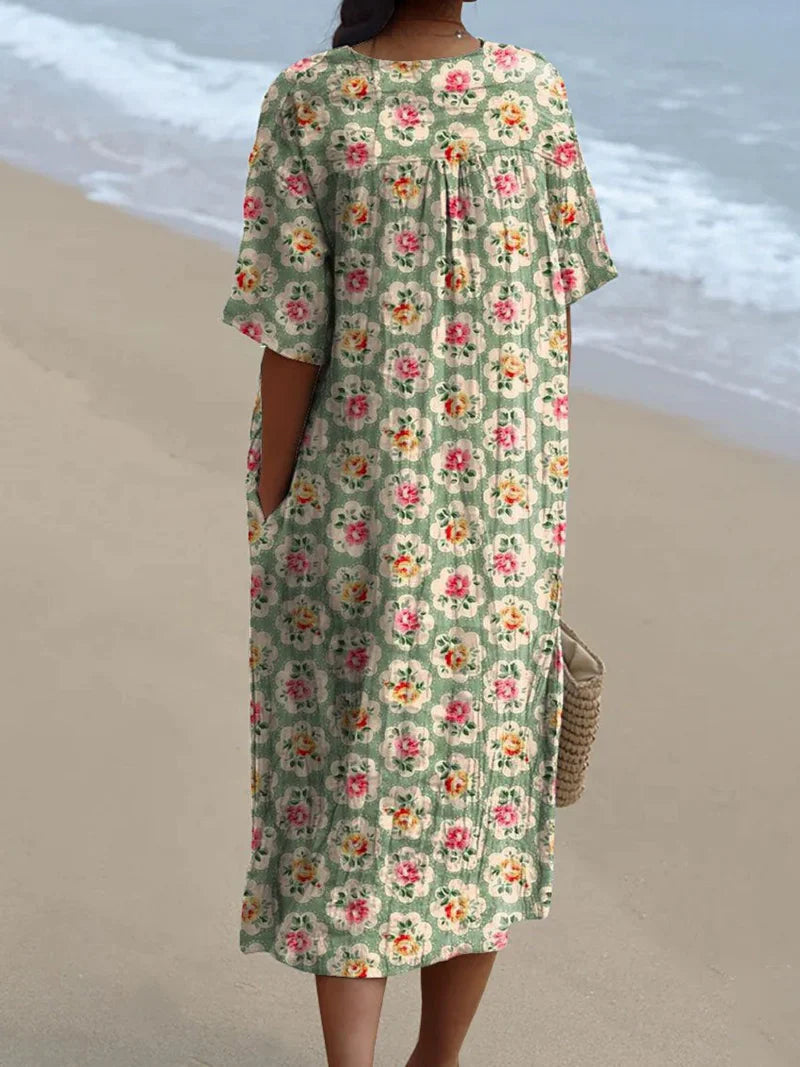 Éliane | Vestito Vintage Floreale Verde Acqua